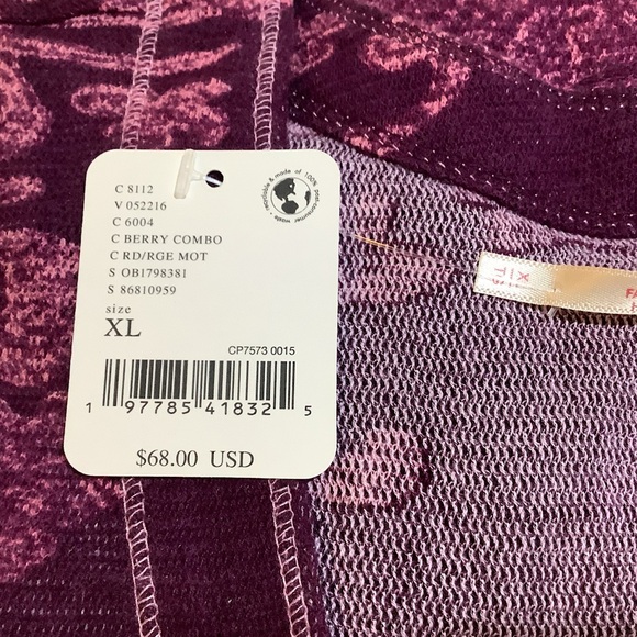 Free People Garner Floral Print Top Berry Combo XL New - Picture 5 of 6